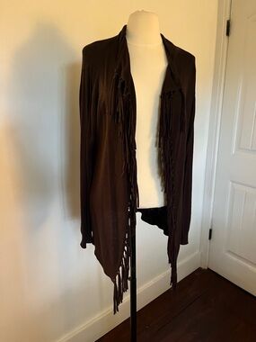 live and let live Brown Fringe Open-Front Women's Cardigan